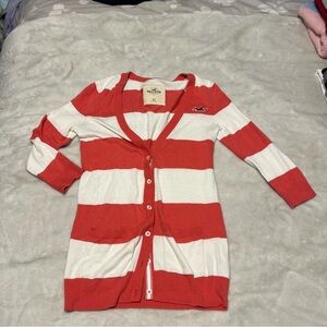 Hollister Women's Bold Red and White Cardigan
